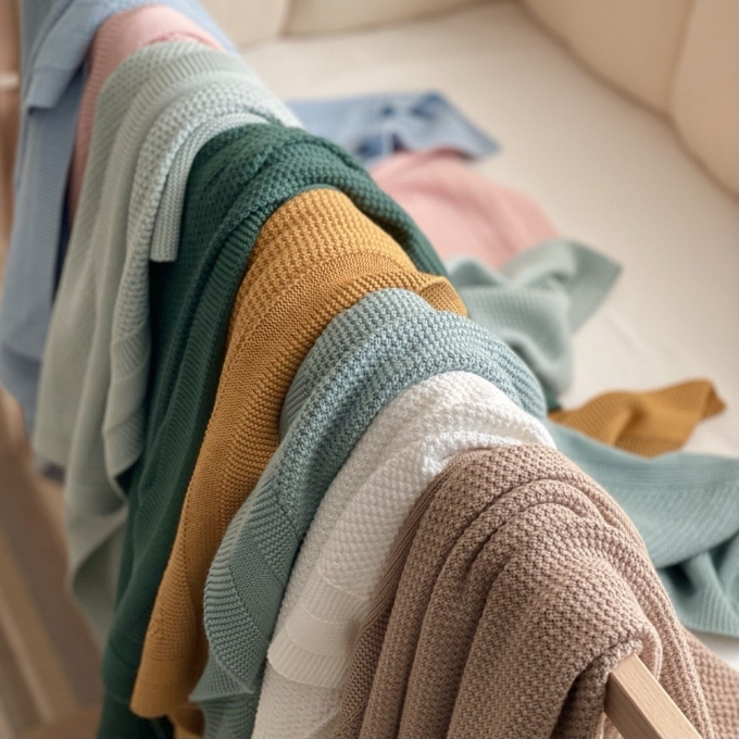 Paturica bebe Cosy tricotata din bumbac verde menta (1)